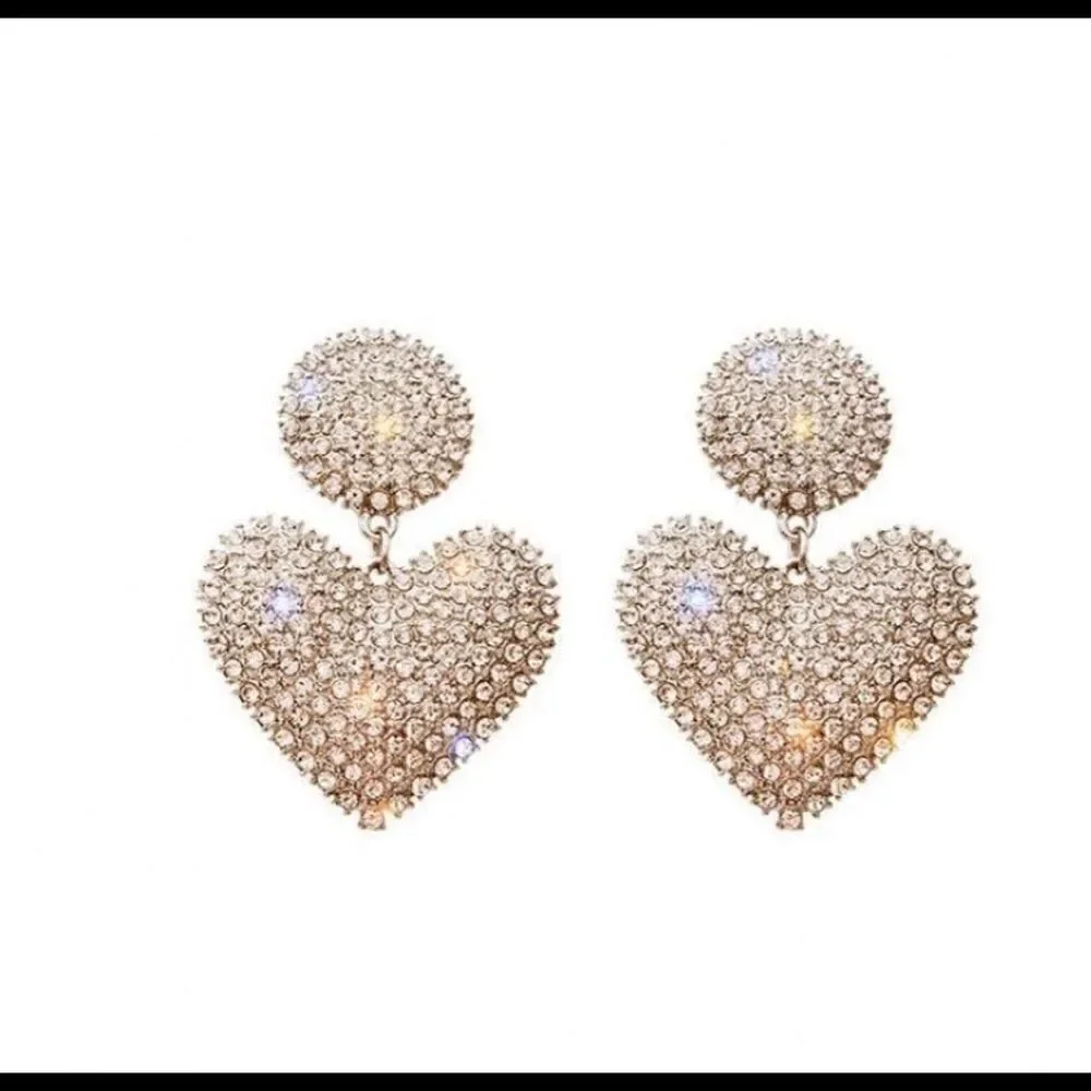 💛 crystal drop dangle sparkling heart earrings 💛